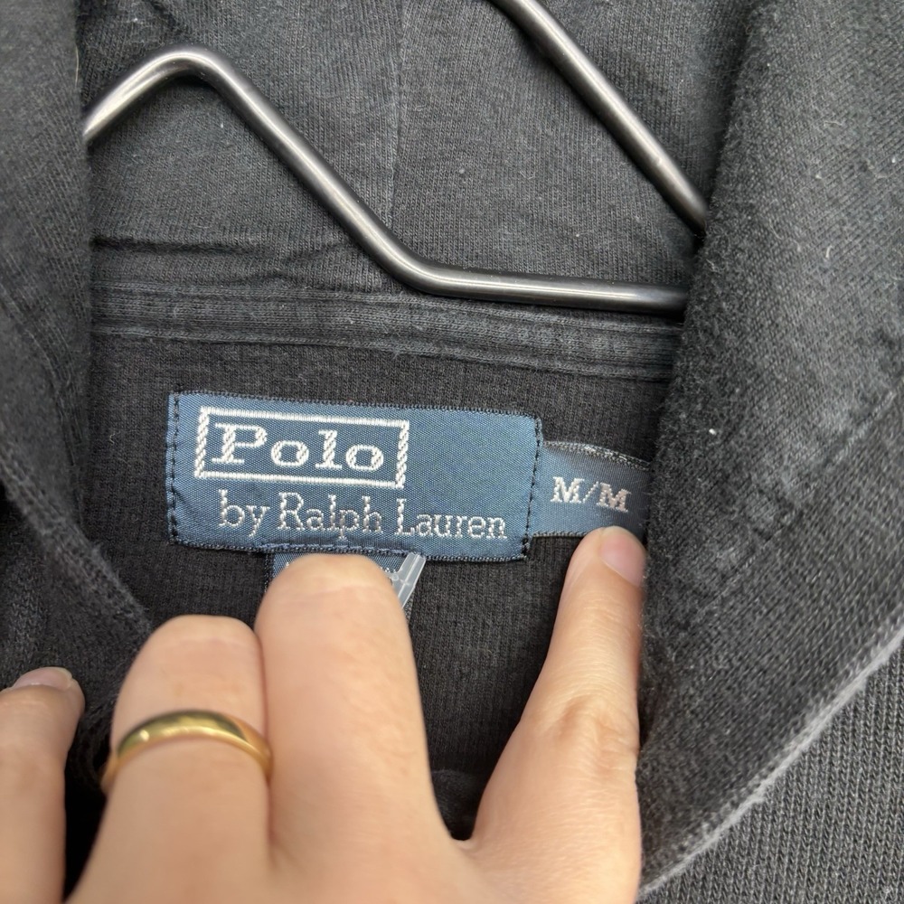 Polo Ralph Lauren Hoodie Womens Medium Sweatshirt Zip Up Pony y2k Cropped Black - Picture 3 of 13